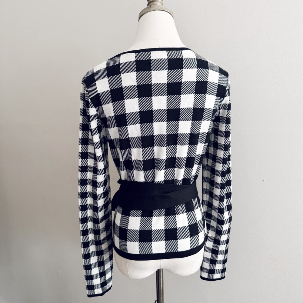 Diane Von Furstenberg Black and White Checked Wrap Sweater - Picture 6 of 9